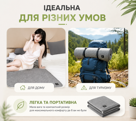 Фото Термопростынь с подогревом USB от повербанка 160&times;80 см, 5 зон нагрева Сірий 160&times;80 см