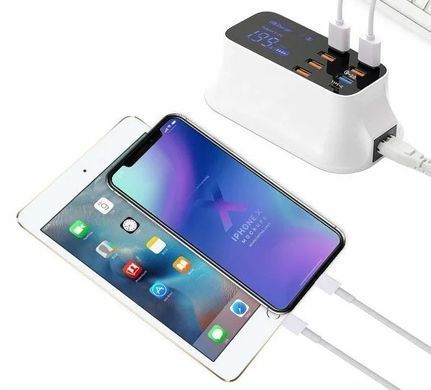 Фото Зарядний пристрій 8 USB портів із дисплеєм Type-C (cd A19Q) YC-CDA19Q