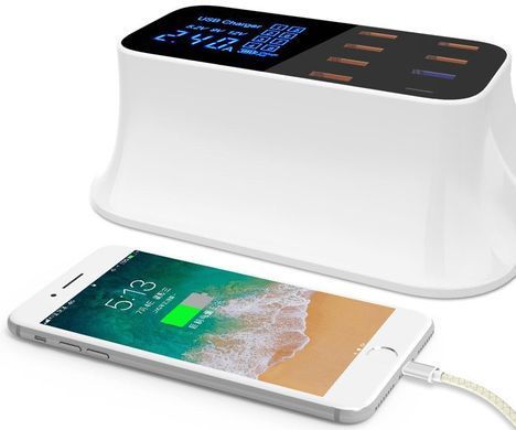 Фото Зарядний пристрій 8 USB портів із дисплеєм Type-C (cd A19Q) YC-CDA19Q