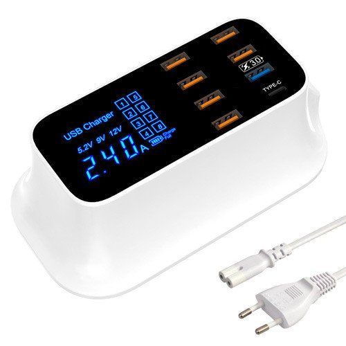 Фото Зарядное устройство 8 USB портов с дисплеем Type-C (cd A19Q) YC-CDA19Q