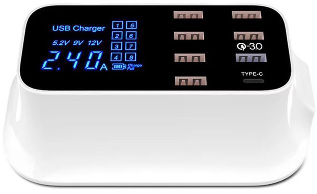 Фото Зарядний пристрій 8 USB портів із дисплеєм Type-C (cd A19Q) YC-CDA19Q