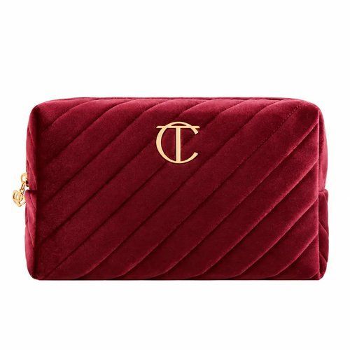 Фото Косметичка жіноча бордова оксамитова Charlotte Tilbury Platinum Jubilee Makeup Bag Night Crimson Red Jubilee Makeup Bag