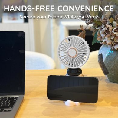 Фото Вентилятор ручний з акумулятором та дисплеєм та ремінцем Led Digital Display Fan N15 Fan White