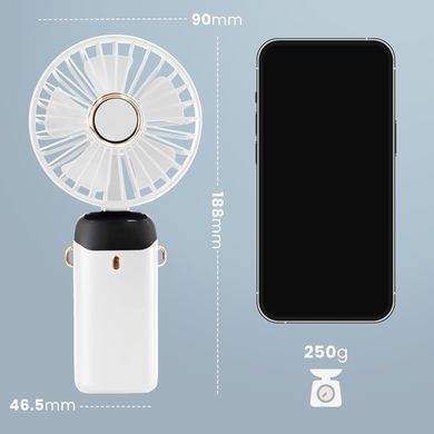 Фото Вентилятор ручний з акумулятором та дисплеєм та ремінцем Led Digital Display Fan N15 Fan White