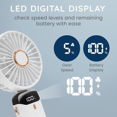 Фото Вентилятор ручний з акумулятором та дисплеєм та ремінцем Led Digital Display Fan N15 Fan White