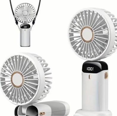 Фото Вентилятор ручний з акумулятором та дисплеєм та ремінцем Led Digital Display Fan N15 Fan White