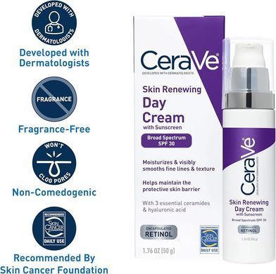 Фото Дневной увлажняющий крем для лица CeraVe Skin Renewing Day Cream, SPF30, 50 г Skin Renewing Day