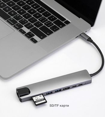 Фото Перехідник Хаб для ноутбука, телефону USB Type-C RJ 45 LAN 6789002