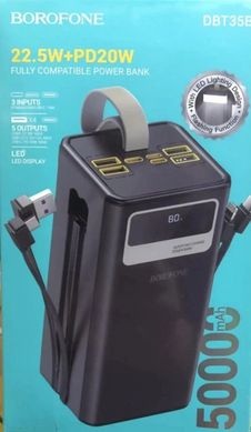 Фото Павербанк BOROFONE DBTЗ5B 50000 mAh з вбудованими кабелями та LED-підсвічуванням DBTЗ5B