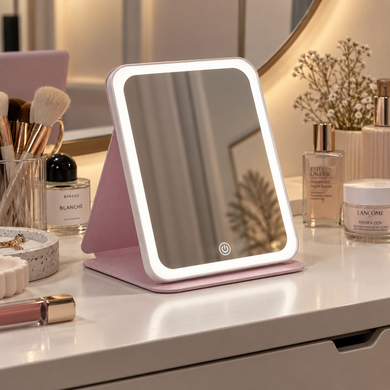 Фото Косметичне дзеркало з LED-підсвіткою сенсорним керуванням lighted makeup mirror Рожеве