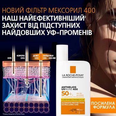 Фото Сонцезахисний флюїд для обличчя La Roche-Posay Anthelios UVmune 400 Invisible Fluid SPF 50+ для чутливої ​​шкіри, 50 мл Anthelios UVmune