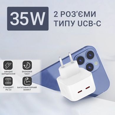 Фото Адаптер живлення 35W Dual USB-C Power Adapter 233222