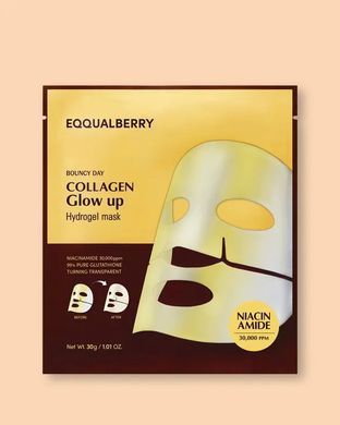 Фото Гідрогелева зволожувальна маска для обличчя EQQUALBERRY Collagen Glow Up, 4 шт Collagen Glow Up