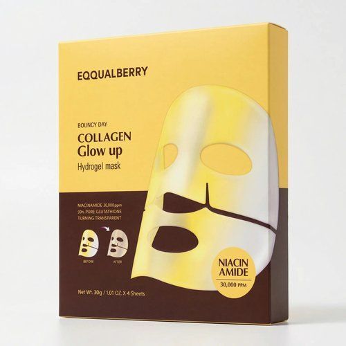 Фото Гідрогелева зволожувальна маска для обличчя EQQUALBERRY Collagen Glow Up, 4 шт Collagen Glow Up